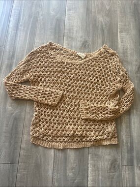 Denim & Supply Ralph Lauren Open-Knit Scoop Neck Sweater in Beige